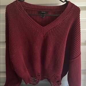Forever 21 Deep Red V-Neck Sweater
